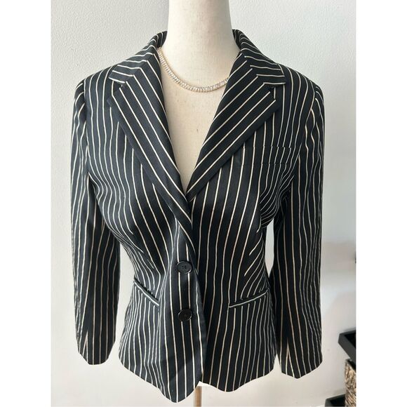 Ralph Lauren black stripped blazer size 6 100% cotton - Picture 1 of 8